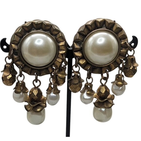 Baer SF Post Earrings With Faux Pearls & Dangling Beads Statement Vintage - Picture 1 of 15